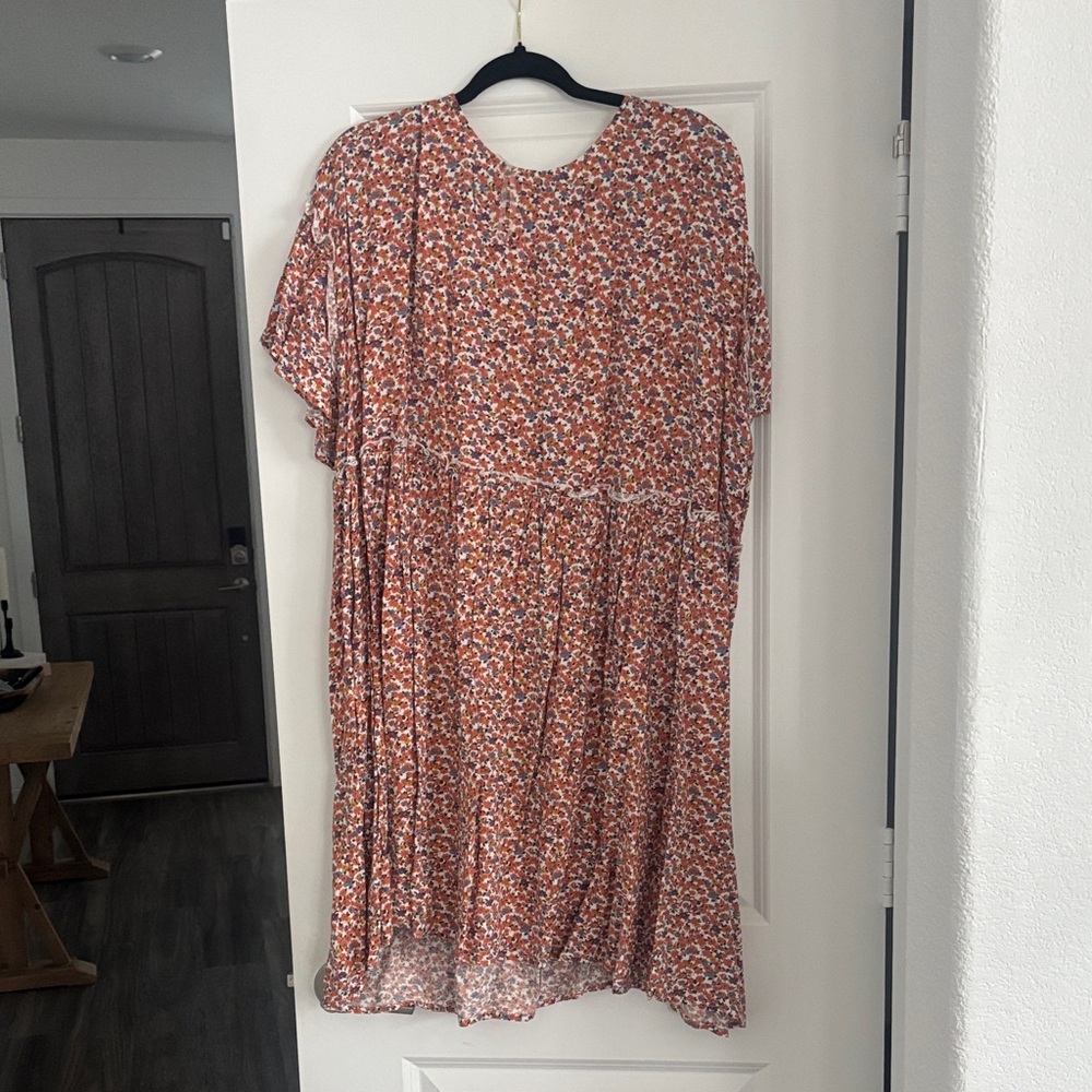 Floral Red and White Dress